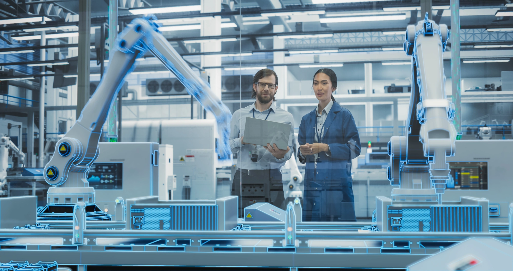 man and woman talking about ERP Systems in a laboratory