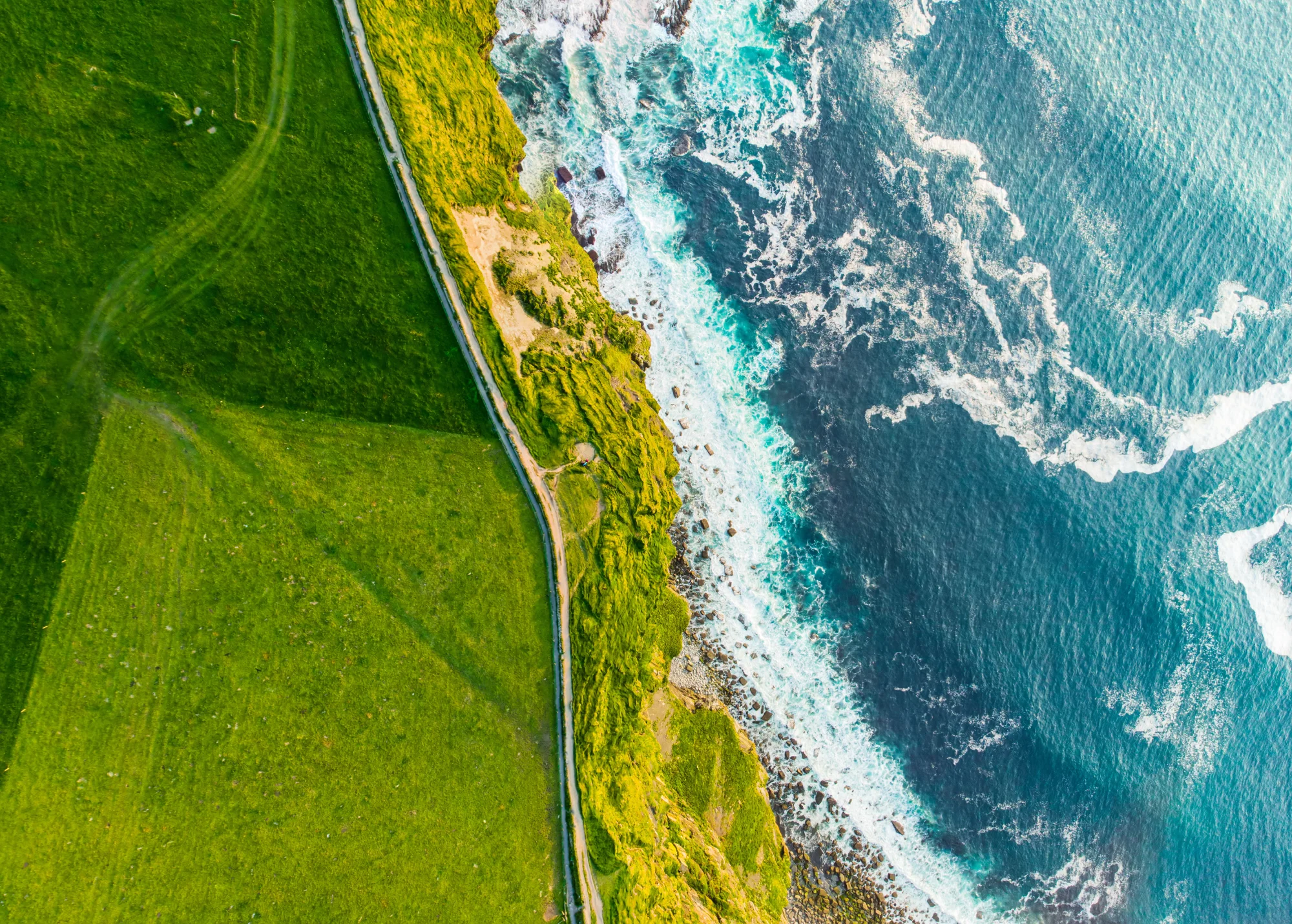 image of the Irish coast aerial view, environmental image.